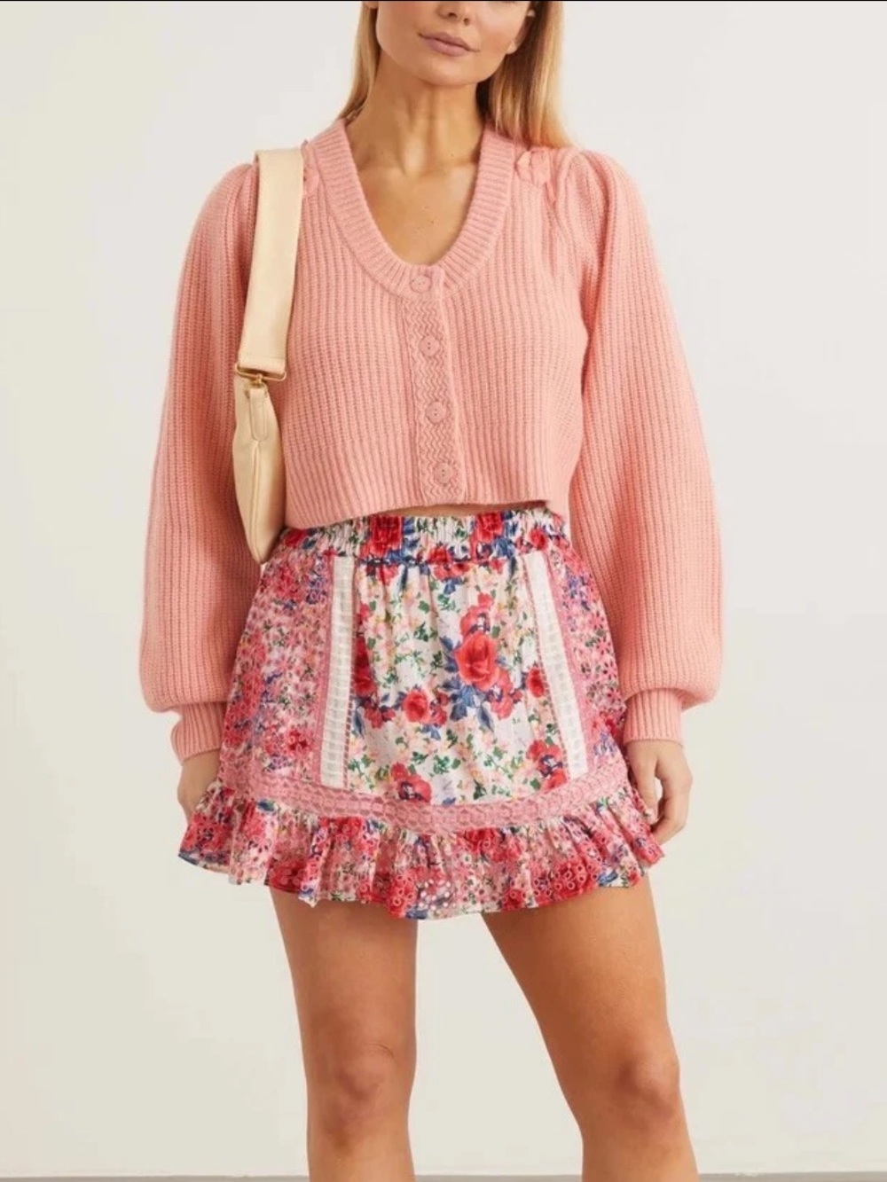 LoveShackFancy Branton Cashmere Cropped Cardigan Sweater Pink